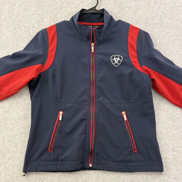 Ariat Jacket Women XL Blue Red Team Softshell Full Zip Wind Water Resistant - Picture 5 of 10